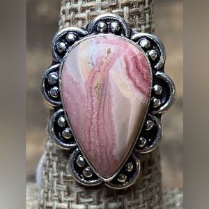 New Rhodochrosite Crystal Stone Silver Overlay Ring Size 6.25